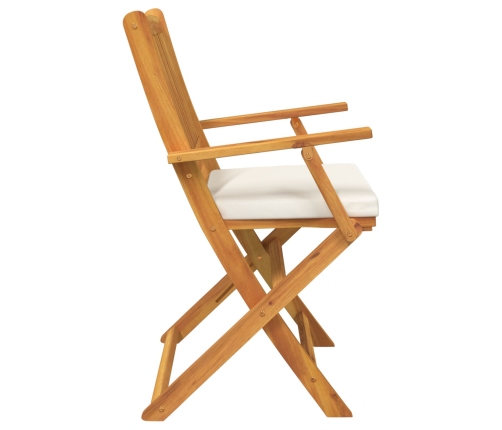 Sillas de jardín plegables  con cojín blanco 2pcs de madera de acacia maciza