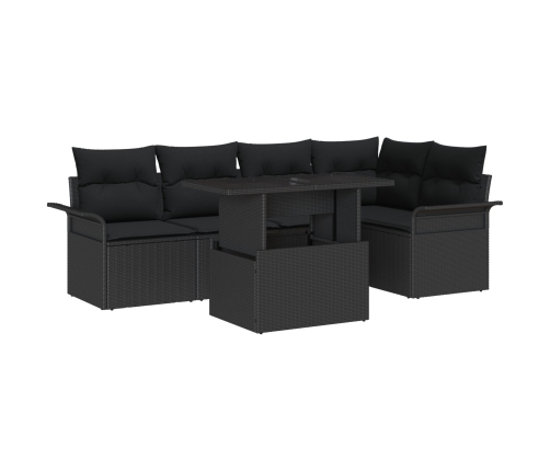 Conjunto de Sofá de Jardín de 6 Piezas con Almohadas Negro Poliratán