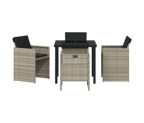 Conjunto de Comedor Jardinero de 5 Piezas con Cojines de Ratan PE Gris Claro