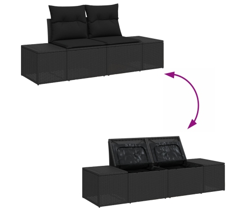 Conjunto de Sofá de Jardín de 9 Piezas con Cojines Negro de Rattan