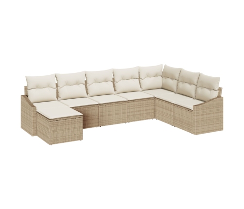 Conjunto de Sofá de Jardín de 8 Piezas con Cojines Beige Poliratán