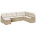 Conjunto de Sofá de Jardín de 8 Piezas con Cojines Beige Poliratán