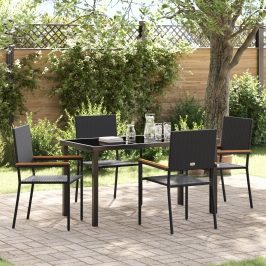 Conjunto de Comedor de Jardín de 5 Piezas Negro de Poliratán