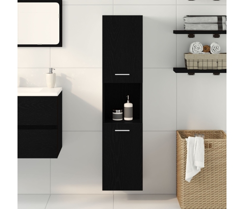 Gabinete de baño de pared  negro y roble de 30x30x130 cm, de madera compuesta