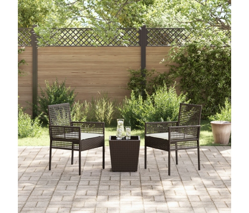 Conjunto de Bistro de Jardín de 3 Piezas  con Cojines Marrón de Poliratán