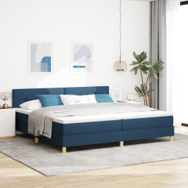 Cama Box Spring  con Colchón Azul 200x200 cm Tela