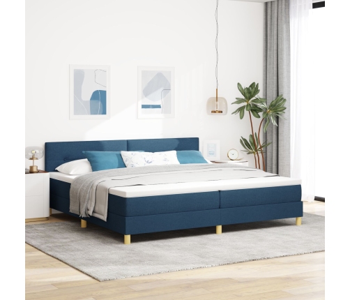 Cama Box Spring  con Colchón Azul 200x200 cm Tela