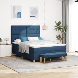 Cama Box Spring  con colchón y banco Azul 140x200 cm Tela