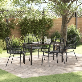 Set de Comedor de Jardín de 5 Piezas Poliratán Negro