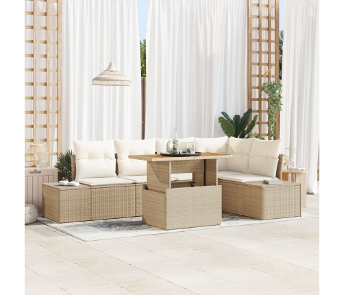 Juego de Sofá de Jardín de 6 Piezas con Cojines Beige Poliratán