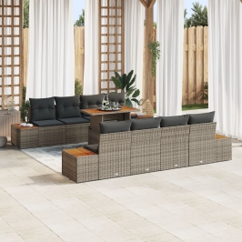 Set de Sofá de Jardín  Conjunto de 9 Taupe Ratán