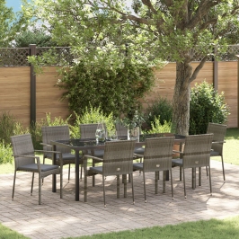 Juego de Comedor de Jardín  de 9 Piezas con Cojines Gris Poliratán