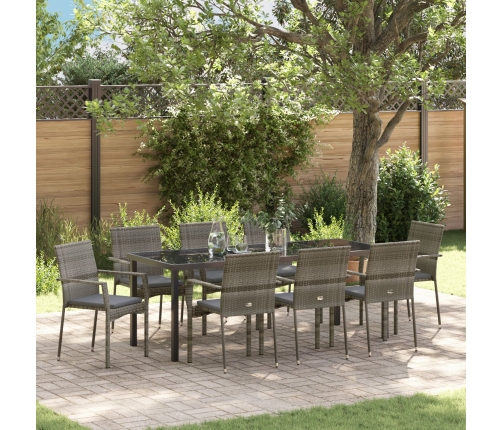 Juego de Comedor de Jardín  de 9 Piezas con Cojines Gris Poliratán