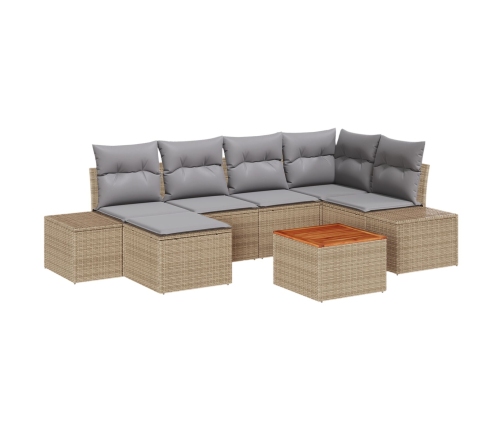 Juego de Sofá de Jardín de 7 Piezas con Cojines Beige Poliratán Acacia
