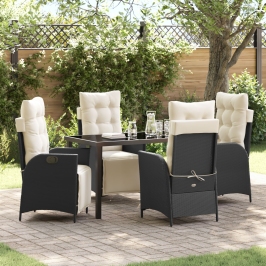 Juego de Comedor de Jardín de 5 Piezas Rattan Negro