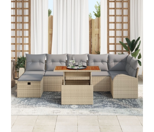 Conjunto de Sofá de Jardín de 8 Piezas con Cojines Beige Ratán Polito