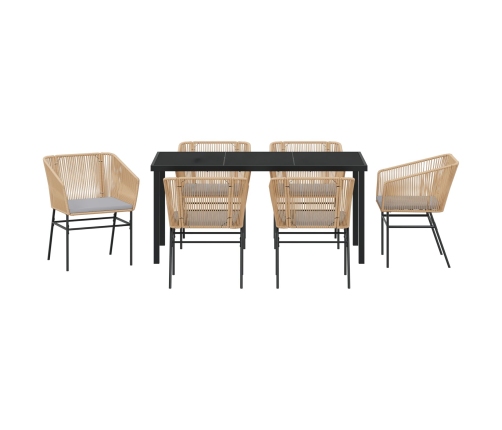 Set de Comedor de Jardín  de 7 Piezas con Cojines Marrón Ratán Poliéster