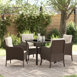 Set de Comedor de Jardín  de 5 Piezas con Cojines Marrón Poliratán