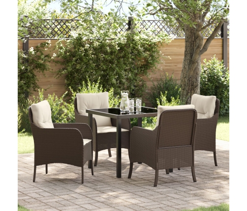 Set de Comedor de Jardín  de 5 Piezas con Cojines Marrón Poliratán