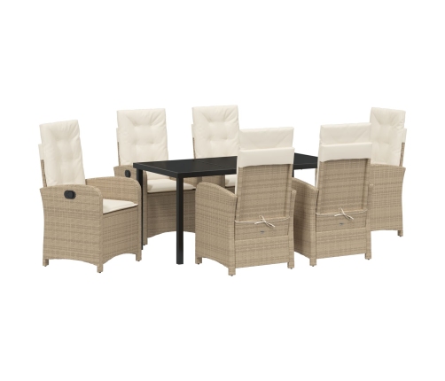 Juego de Comedor de Jardín  de 7 Piezas con Cojines Beige de Ratán Poli