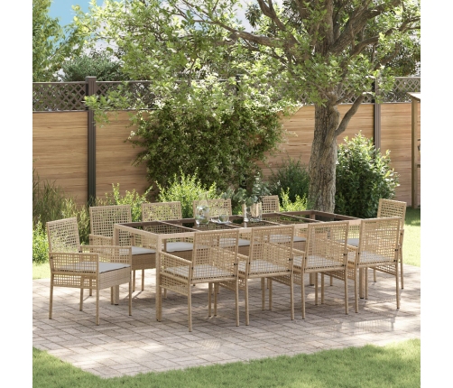 Juego de Comedor de Jardín de 11 Piezas con Cojines Beige Poliratán