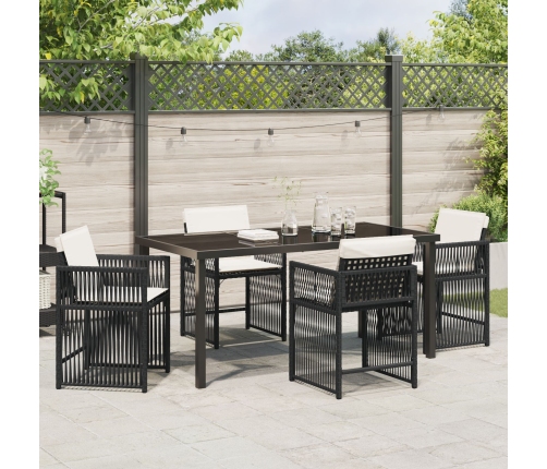Set de Comedor de Jardín de 5 Piezas con Cojines Negro Poliratán