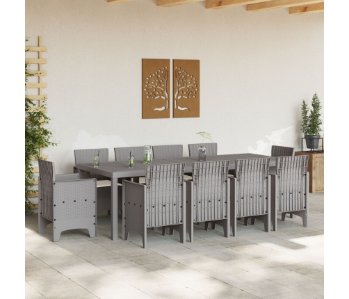 Conjunto de Comedor de Jardín de 11 Piezas con Cojines Gris Claro Poliratán