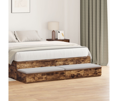 Cajones para cama  en roble ahumado de 150x36,5x16,5 cm, fabricados en madera