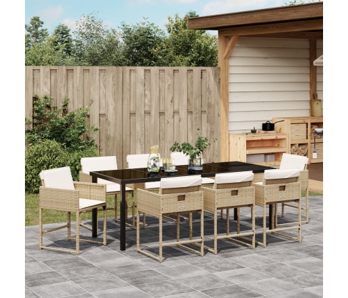Set de Comedor de Jardín de 9 Piezas con Cojines Beige Ratán Polimérico