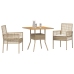 Juego de Comedor de Jardín  de 3 Piezas con Cojines Beige Poliratán