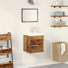 Gabinete de lavabo  con lavabo integrado Madera negra madera compuesta, Gabinete de lavabo  Madera vieja 41x38,5x45 cm Madera compuesta