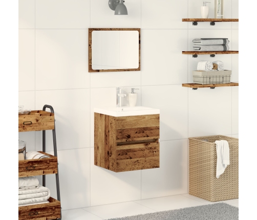 Gabinete de lavabo  con lavabo integrado Madera negra madera compuesta, Gabinete de lavabo  Madera vieja 41x38,5x45 cm Madera compuesta
