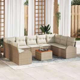 Juego de Sofá de Jardín de 10 Piezas con Cojines Beige Ratán Sintético Acacia