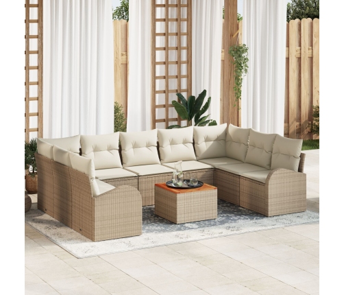 Juego de Sofá de Jardín de 10 Piezas con Cojines Beige Ratán Sintético Acacia