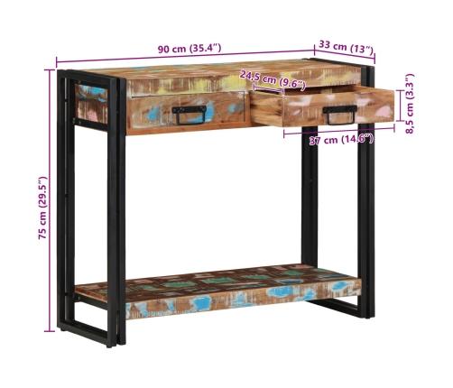 Mesa Consola  Multicolor de Madera Recuperada Sólida y Metal