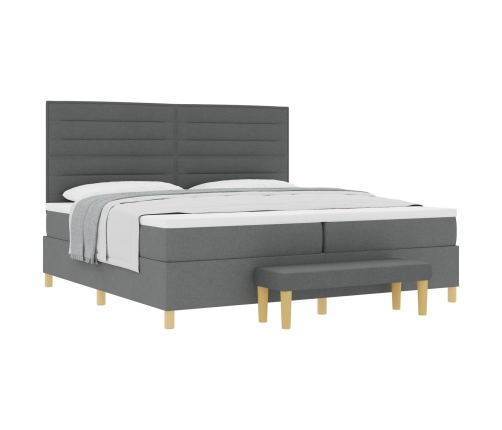 Cama con somier  con colchón y banco gris oscuro 200x200 cm de tela