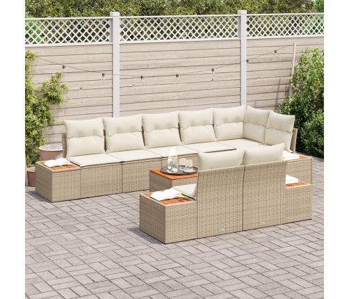 Juego de Sofás de Jardín de 9 Piezas con Cojines Beige Polirratán Acacia