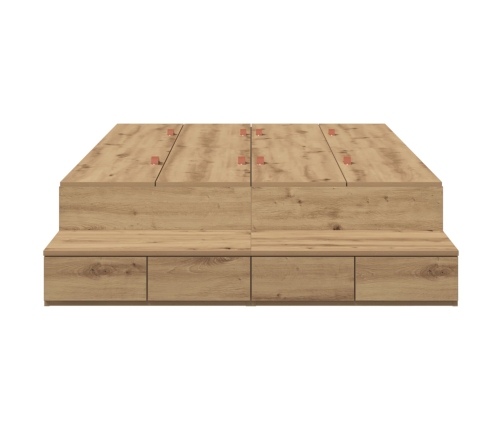 Marco de Cama con Almacenamiento  Roble Artesanal Madera Elaborada
