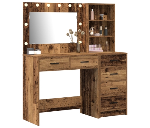 Conjunto de Mesa de Tocador  de 2 Piezas con LED y Madera Vieja Ingenierizada