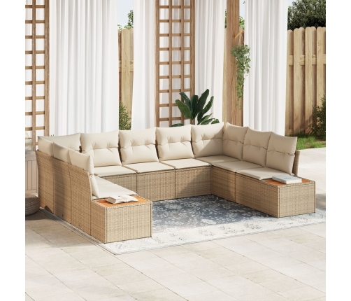 Conjunto de Sofá de Jardín de 9 Piezas con Cojines Beige de Ratán Poliéster Acacia