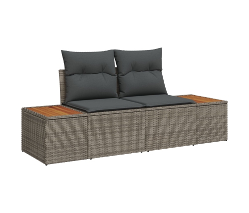 Conjunto de Comedor Jardín de 5 Piezas con Cojines Gris Ratán de Poliéster Acacia