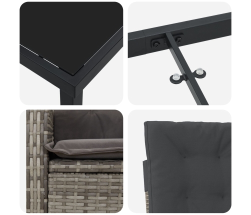 Set de Comedor de Jardín de 5 Piezas  con Cojines de Rattan Poliéster Gris