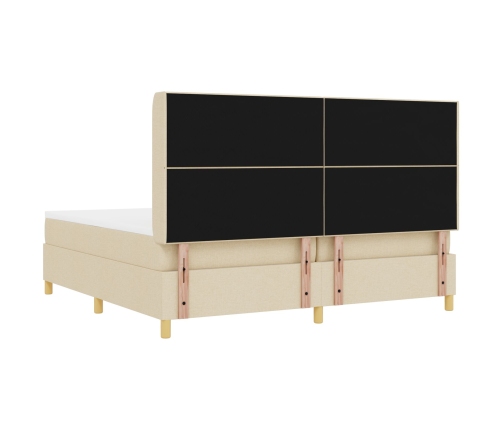 Cama Box Spring  con Colchón y LED Crema 200x200 cm Tela
