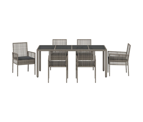 Juego de comedor de jardín de 7 piezas con cojines gris poliratán