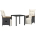 Conjunto de Comedor Jardín de 3 Piezas con Cojines Negro Poliratán