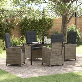 Juego de comedor de jardín de 5 piezas con cojines gris poliratán