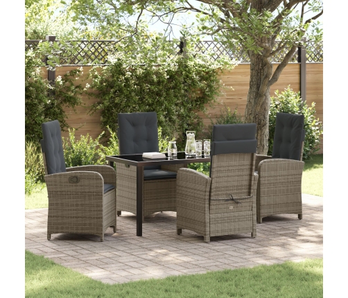 Juego de comedor de jardín de 5 piezas con cojines gris poliratán