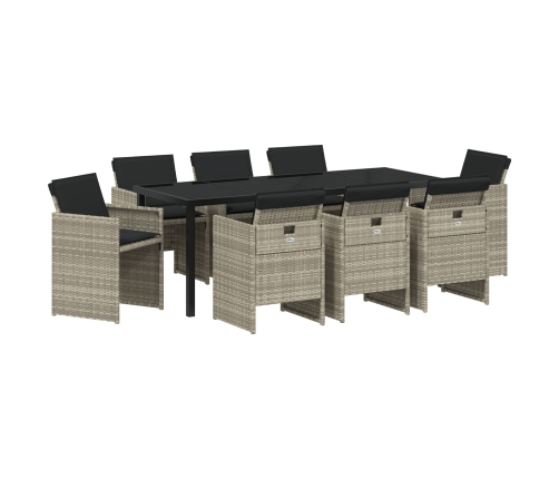 Conjunto de Comedor de Jardín de 9 Piezas con Cojines Gris Claro de Poliratán