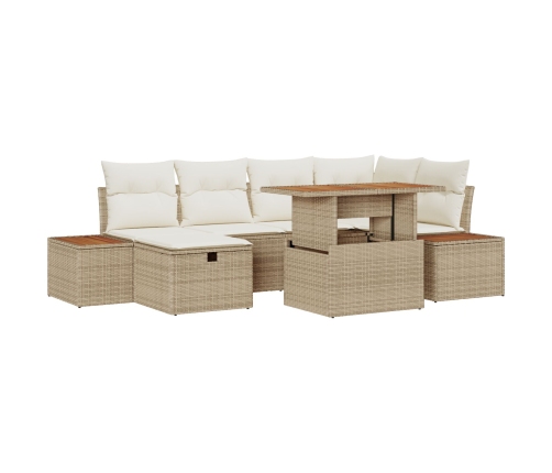 Conjunto de Sofá de Jardín de 7 Piezas con Cojines Beige Poliratán
