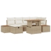 Conjunto de Sofá de Jardín de 7 Piezas con Cojines Beige Poliratán